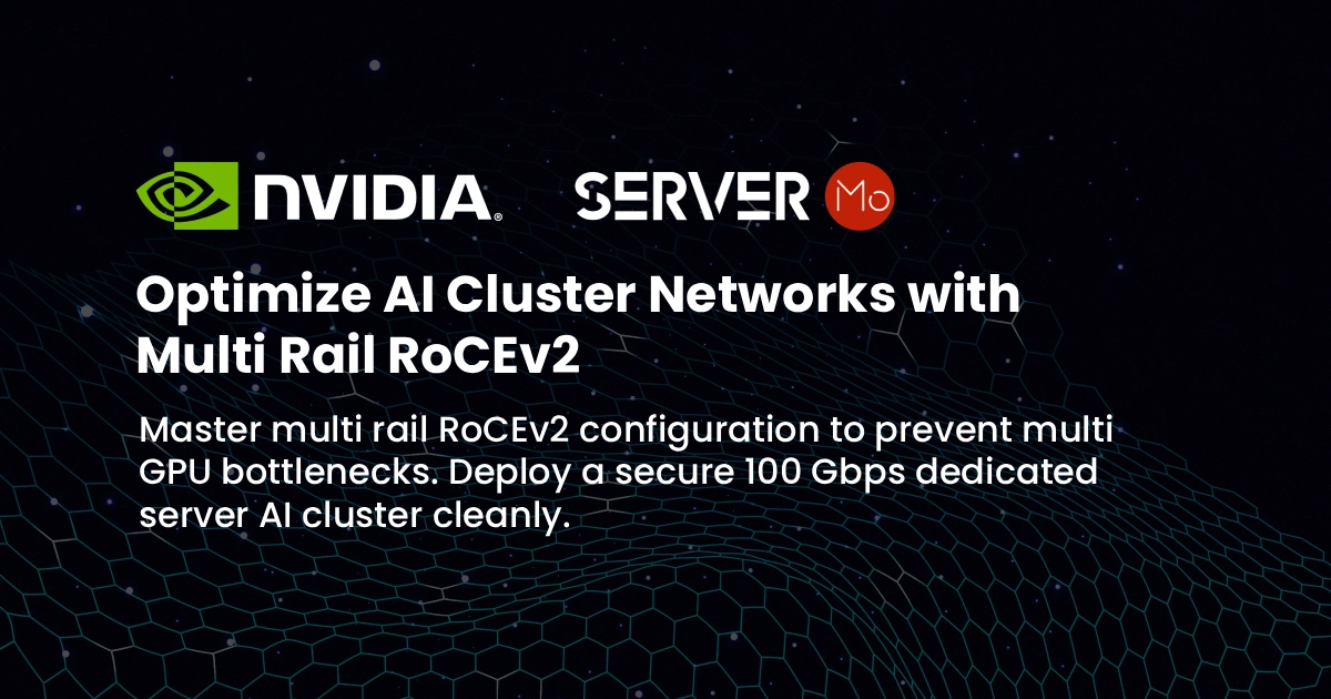 Multi Rail RoCEv2 AI Networking Architecture Visual graphic showing multi rail network architecture dedicating individual network cards to specific graphics processors for AI clusters