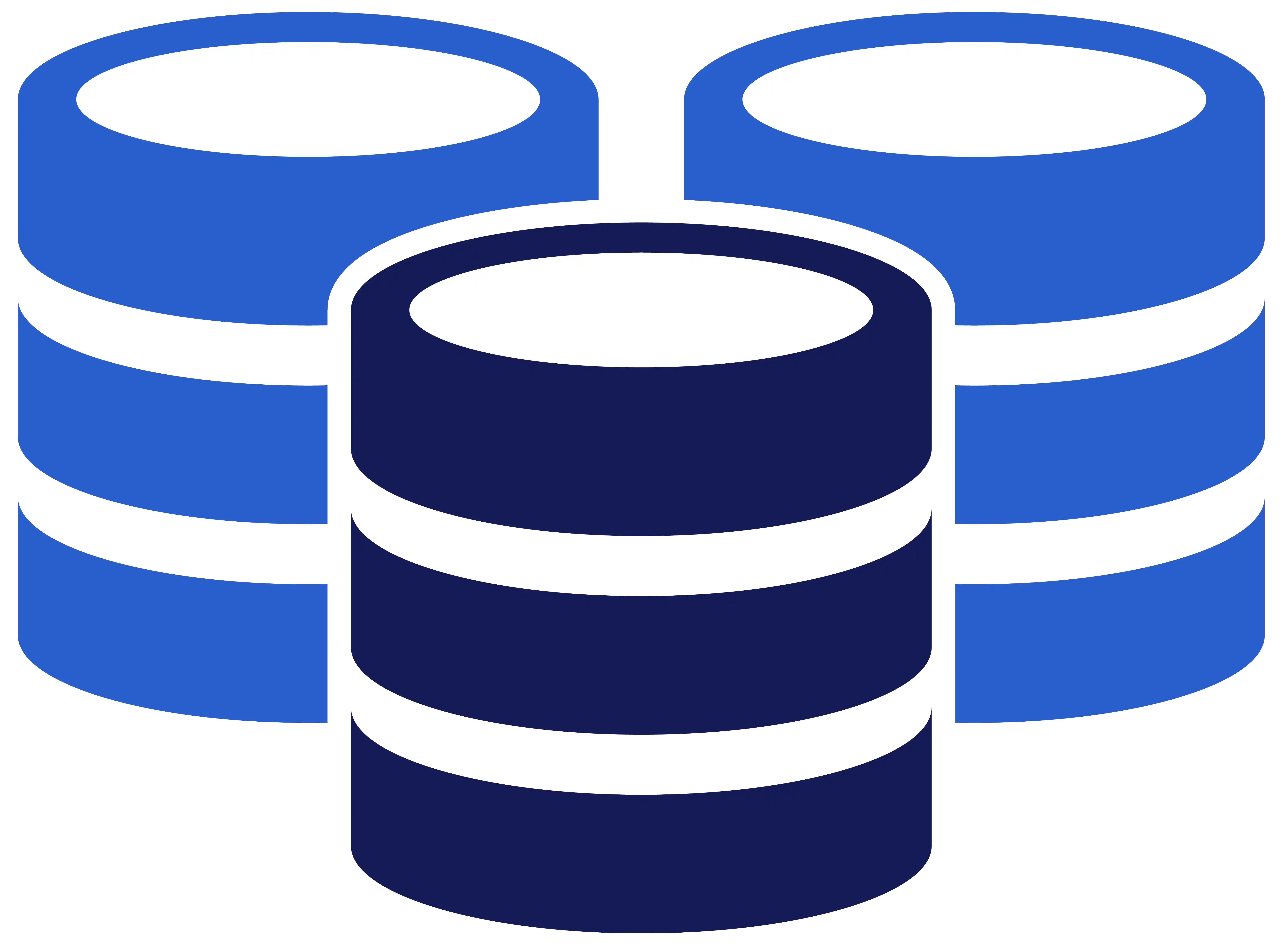 A picture of 3 blue colored database icons