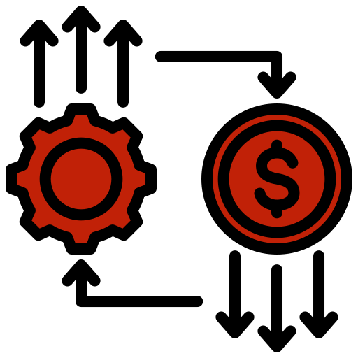 A picture of gear and dollar symboled coin represent cost optimization