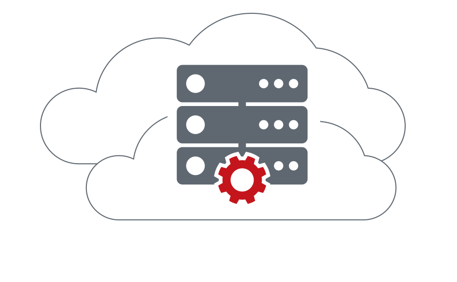 A picture of cloud and dedicated servers with gear icon