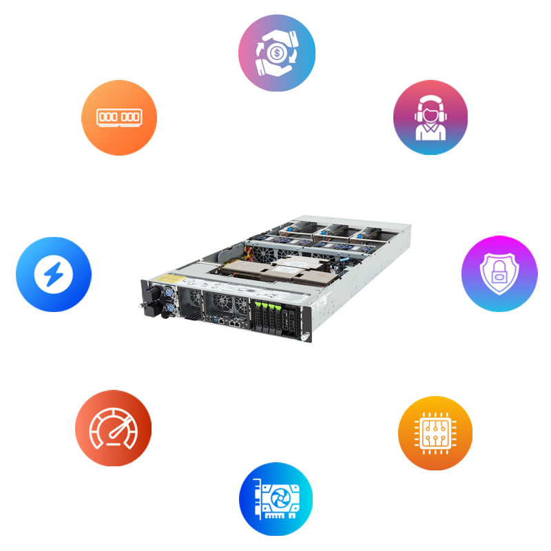 A picture of servers and small icons